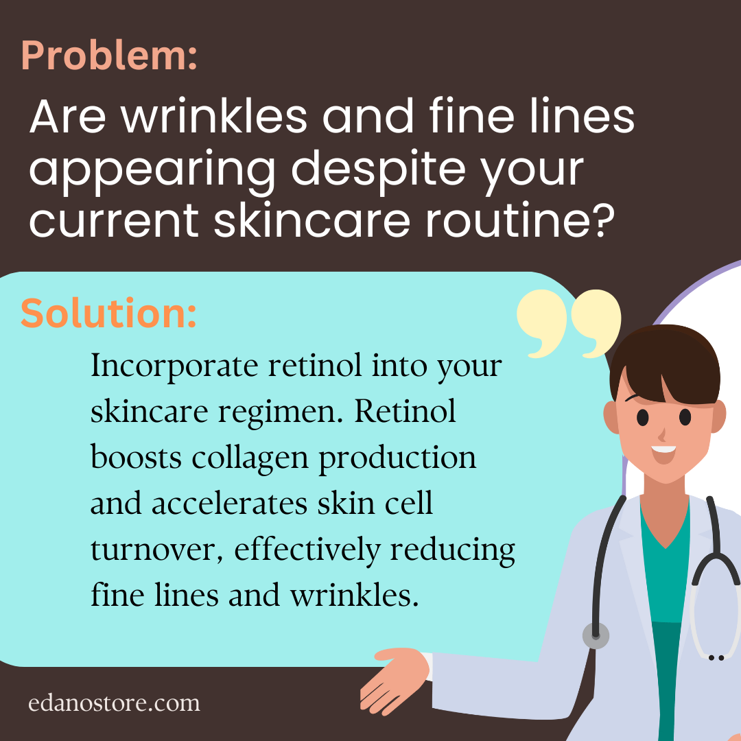 problem: wrinkles and fine lines appearing despite skincare routine. Solution: Incorporate retinol.